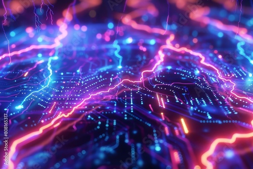 electric circuit pastel lightning strikes 3d xray illustration