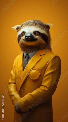 Ultra Realistic Sloth CEO: Isometric Illustration for Corporate Branding and Executive Coaching