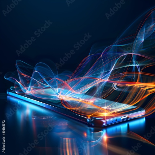 Wallpaper of virtual Mobile Phone on digital background  abstract technology concept  realistic illustration