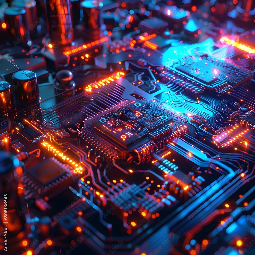 Wallpaper of virtual Micro Chips on digital background, abstract technology concept, realistic illustration