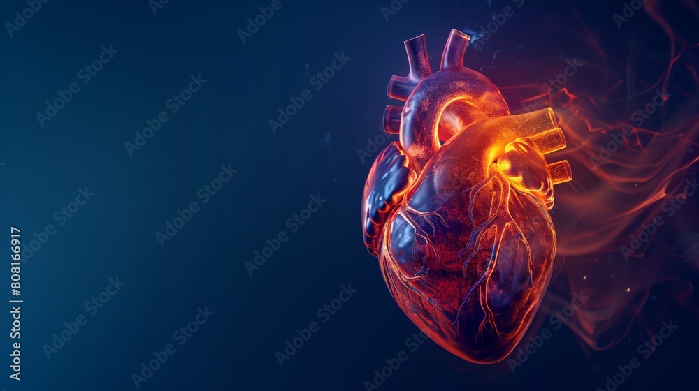 Fototapeta premium Glowing Anatomical Heart, with copyspace 