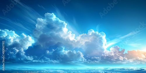 Fluffy white cumulus clouds drifting across a sunny blue sky. Concept Cloud photography, Sunny sky, White cumulus clouds, Nature landscapes, Weather photography photo