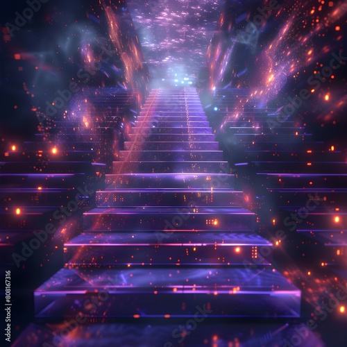 Wallpaper of virtual Stairs on digital background, abstract technology concept, realistic illustration