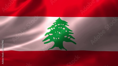 Realistic HD flag of the Lebanon waving in the wind. Close up of Lebanon Flag Slow Waving with visible. flag background texture with vibrant colors and fabric background