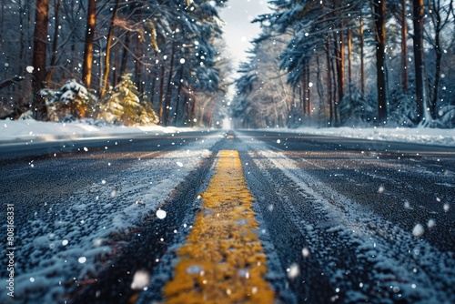 A sports card on road with snow photo