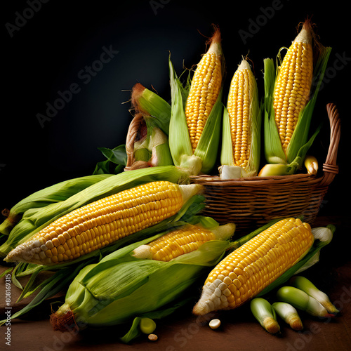 agricultural  bounty with fresh corn cobs embodying health food ideals with room for advertising generate ai