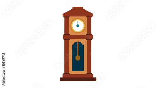 Elegant Antique Grandfather Clock Vector - tall and rectangular with a dark brown wooden finish