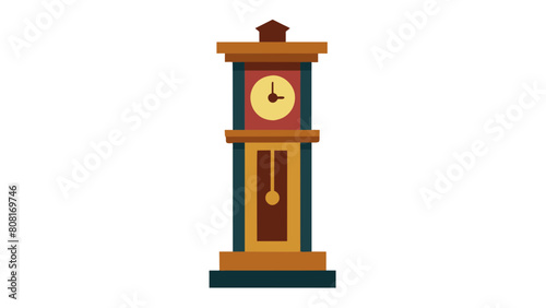 Elegant Antique Grandfather Clock Vector - tall and rectangular with a dark brown wooden finish