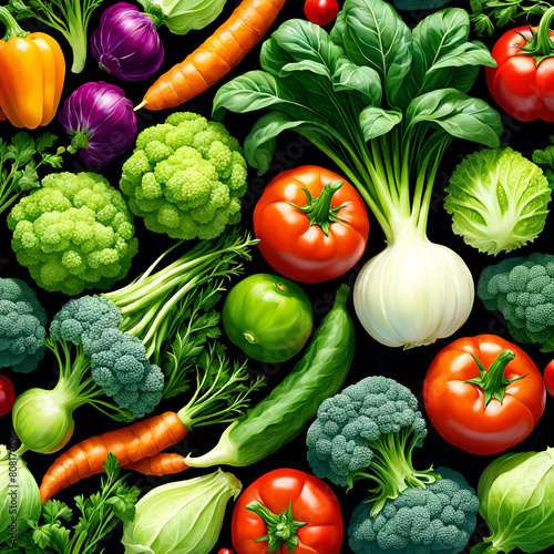 set of fresh vegetables pattern created using generative AI tools