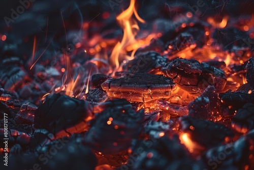 glowing embers and coals in campfire warm atmospheric light effect