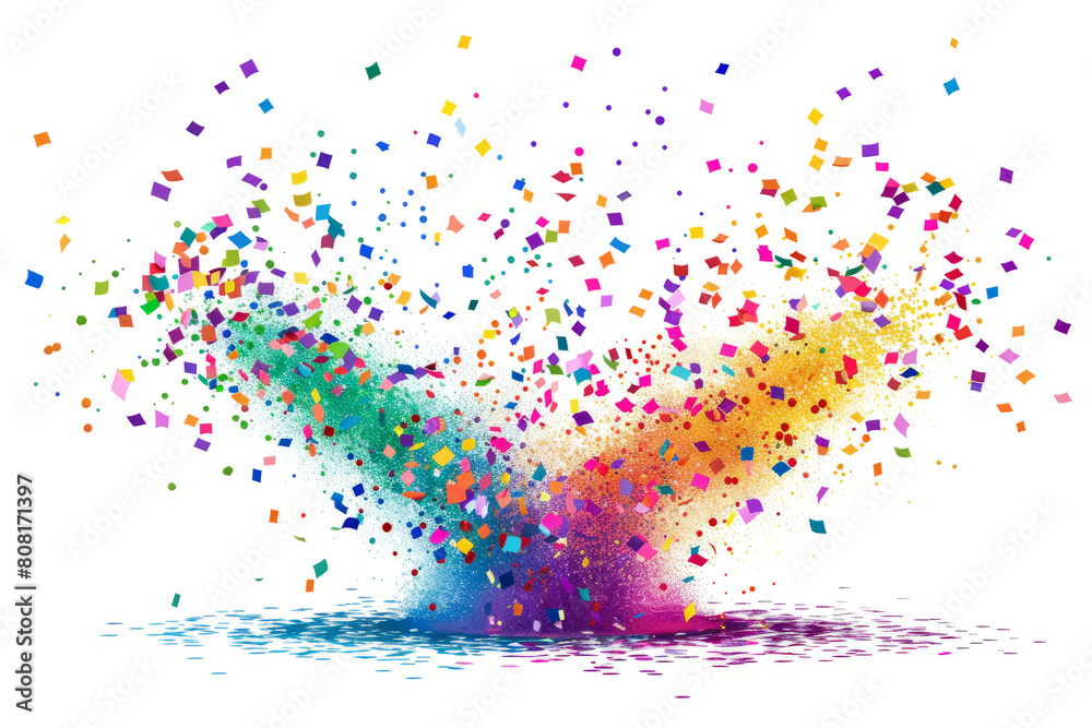Fototapeta premium Cute Confetti Cloud colored powder exploding in a cloud of whimsy on a white backdrop.