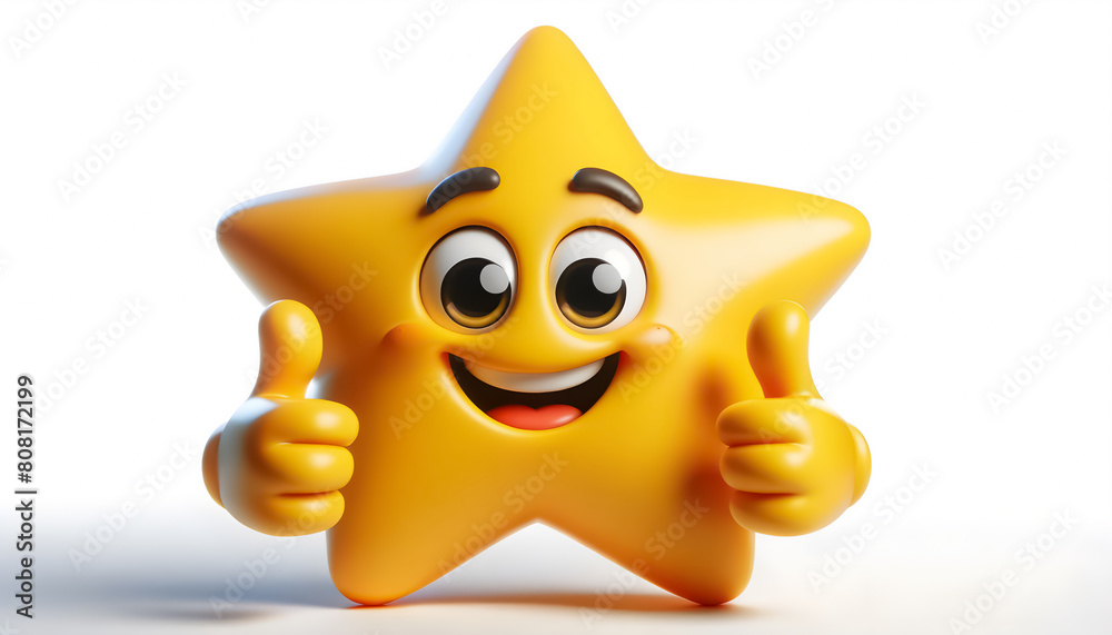Immersive 3D Rendering: Cheerful Star Character Fully Visible, Bright Yellow Color, Animated Design, Cheerful Star Character Animated in Bright Yellow Color, Fully Visible