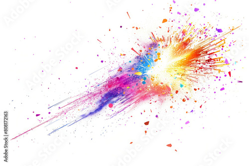 A meteor shower with colorful explosions on a white background photo