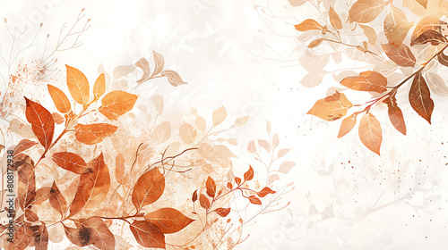 Autumn abstract background with leaves and pattern white background 