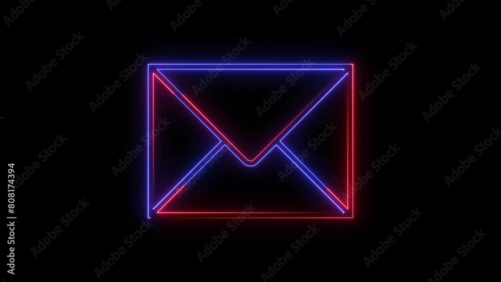 Neon message icon animation. Neon message, envelope shapes. Email, contact and communication concept .