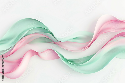 Matte cerise pink and soft jade green tiddle waves, providing a fresh and lively abstract on a solid white background. photo