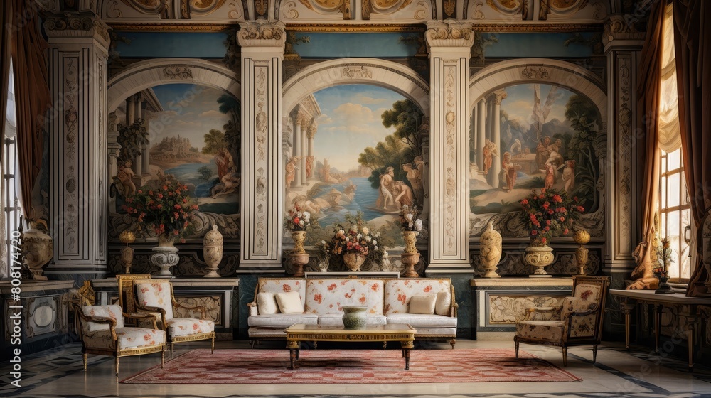 Opulent Roman villa's reception room exquisitely furnished