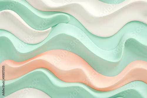 Muted mint and matte peach tiddle waves, forming a soft and inviting abstract pattern on a solid white background.
