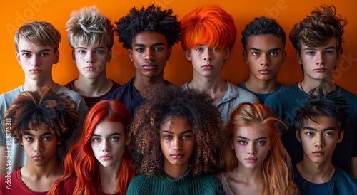 Group of diverse young multiethnic and multicultural students with various hairstyle.Macro.AI Generative. © DenisMArt