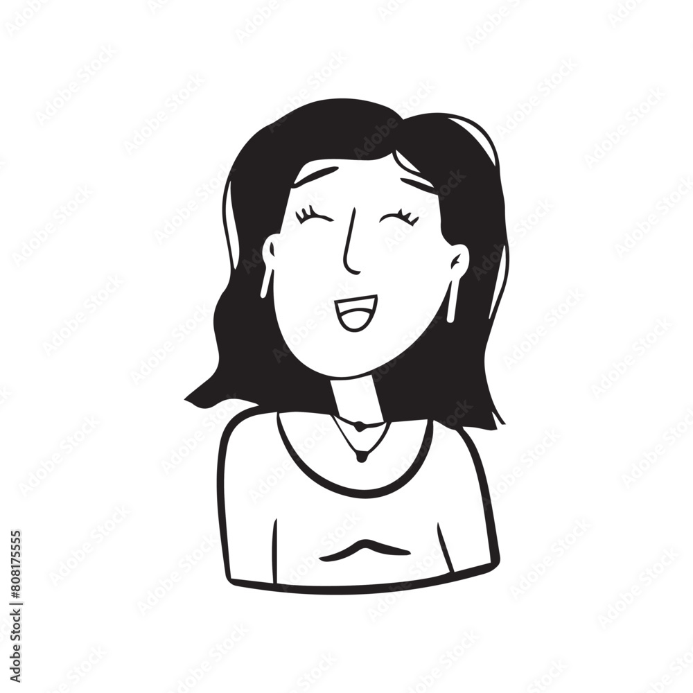 Women faces hand drawn in doodle style.Black lines and silhuette.Social network concept.Vector illustration. Women faces hand drawn in doodle style.Black lines and silhuette.Social network concept.Vector illustration.