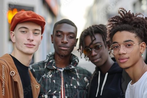 portrait of multiethnic gen z youngsters on street lifestyle photo