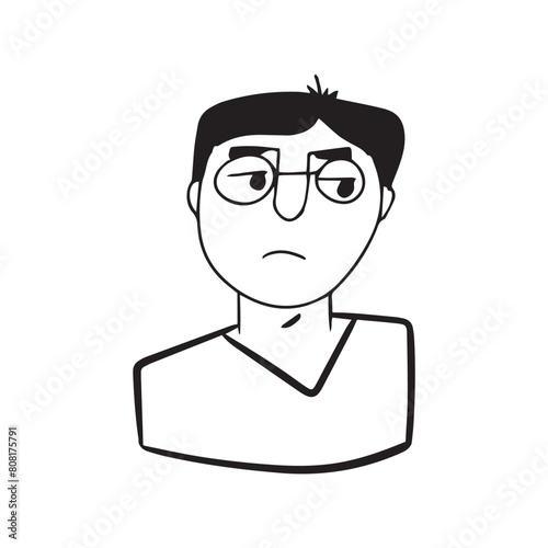 Men faces hand drawn in doodle style.Black lines and silhuette.Social network concept.Vector illustration.