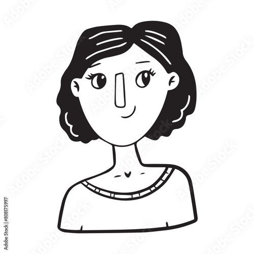 Women faces hand drawn in doodle style.Black lines and silhuette.Social network concept.Vector illustration.