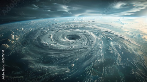 Hurricane viewed from space  showcasing the powerful force of nature juxtaposed with tranquil stars