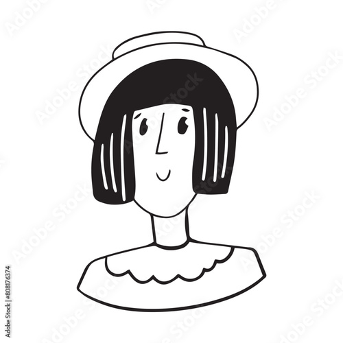Women faces hand drawn in doodle style.Black lines and silhuette.Social network concept.Vector illustration.