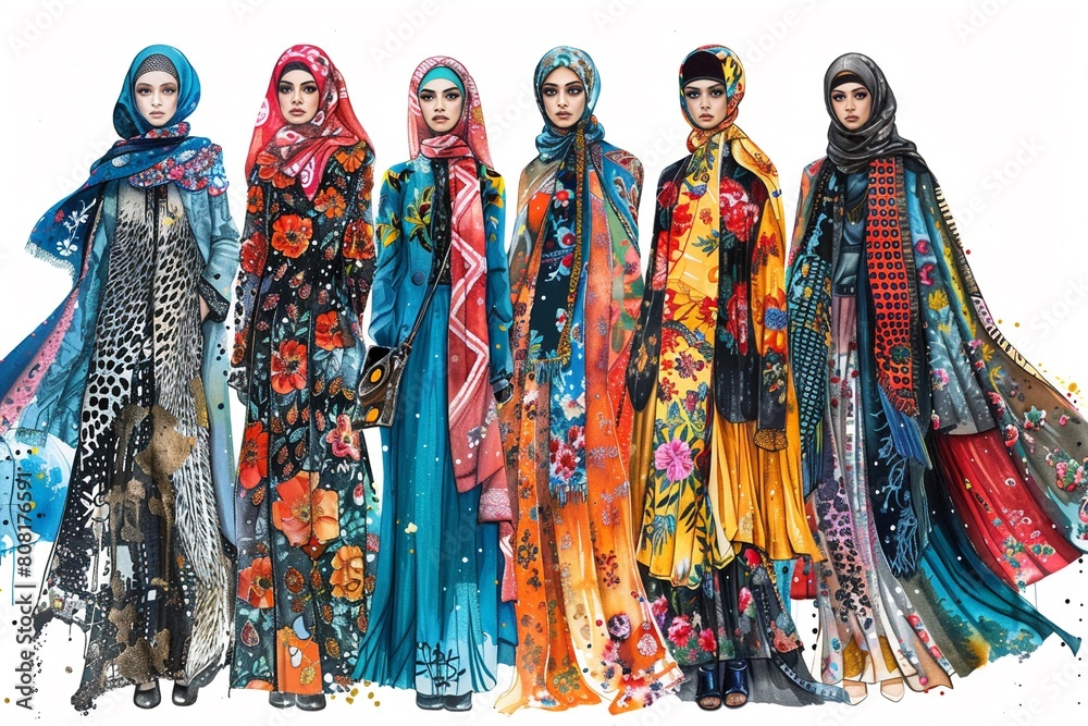 The diversity of styles within Muslim fashion, representing individual expression and cultural influences, popart