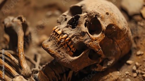 Skeleton of a Neolithic man discovered through cyber-archaeology, blending ancient history with modern tech