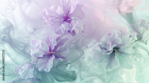 Smoke forming an abstract floral pattern in pastel shades of lavender and mint, offering a soft, dream-like quality.