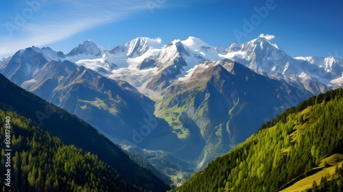 Panoramic view of the Caucasus mountains. Georgia, region Gudauri. photo