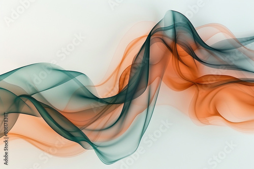 Smokey and wavy abstract in matte orange and muted teal  flowing smoothly on a solid white background for a striking contrast.