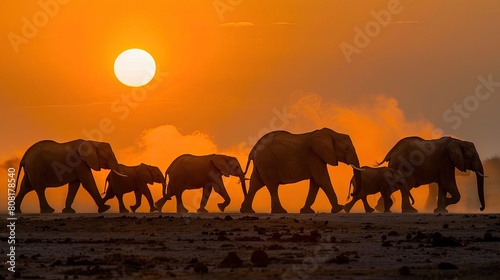 A striking photograph capturing a group of elephants forced to move from dry areas due to deteriorating food conditions and access to water caused by climate change.