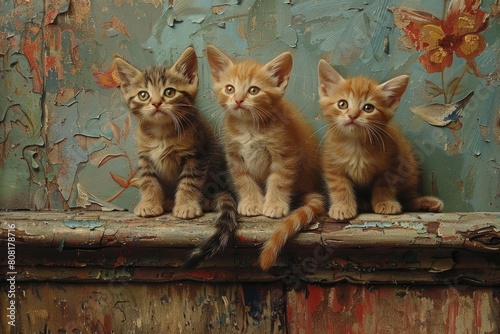 adorable trio of kittens transfixed fly photo