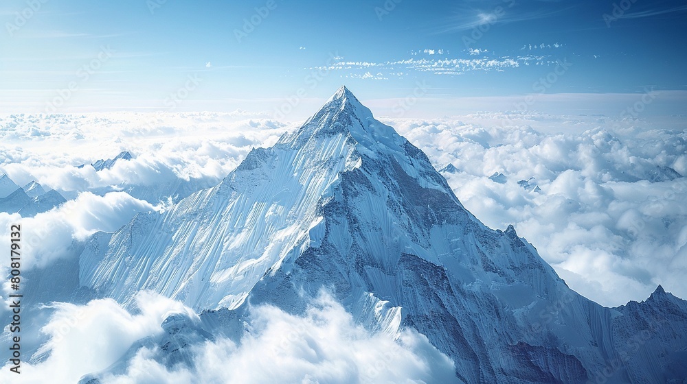 A mountain peak reaching towards the sky, representing challenges, aspirations, and the pursuit of higher goals