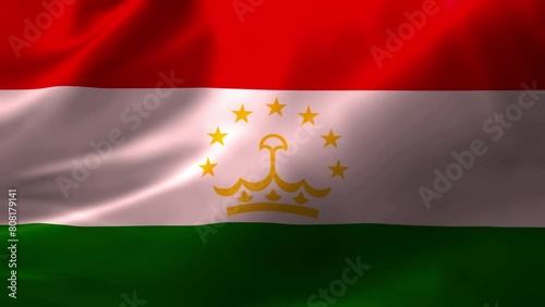Realistic HD flag of the Tajikistan waving in the wind. Close up of Tajikistan Flag Slow Waving with visible. flag background texture with vibrant colors and fabric background