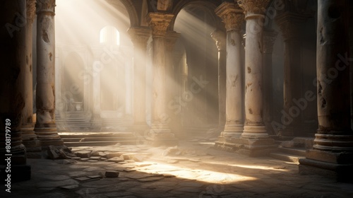Inner sanctum of Roman temple bathed in soft ethereal glow exuding tranquility photo