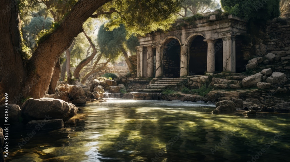 Naklejka premium Sacred spring in a Roman temple sought for healing powers