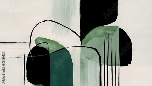  An abstract minimalist background is used, black and green colors, a mix of pastel and acrylic painting techniques is used.