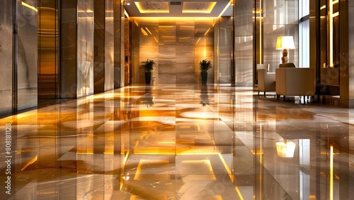 Sparkling luxury lobby in a modern commercial building post-cleaning. Concept Luxury Lobby, Modern Commercial Building, Post-Cleaning, Sparkling, Interior Design photo