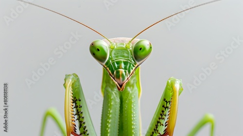 Closeup of Vibrant Green Praying Mantis Insect in Natural Environment