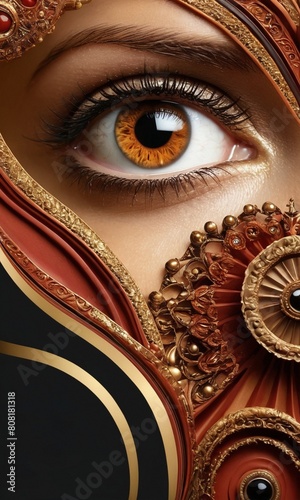 Close up of beautiful woman's eye with oriental ornaments.