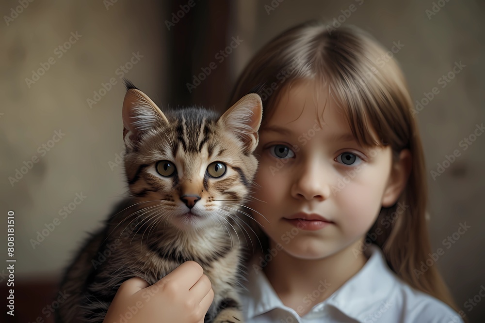 Portrait of child with kitten
Portrait of child with kitten