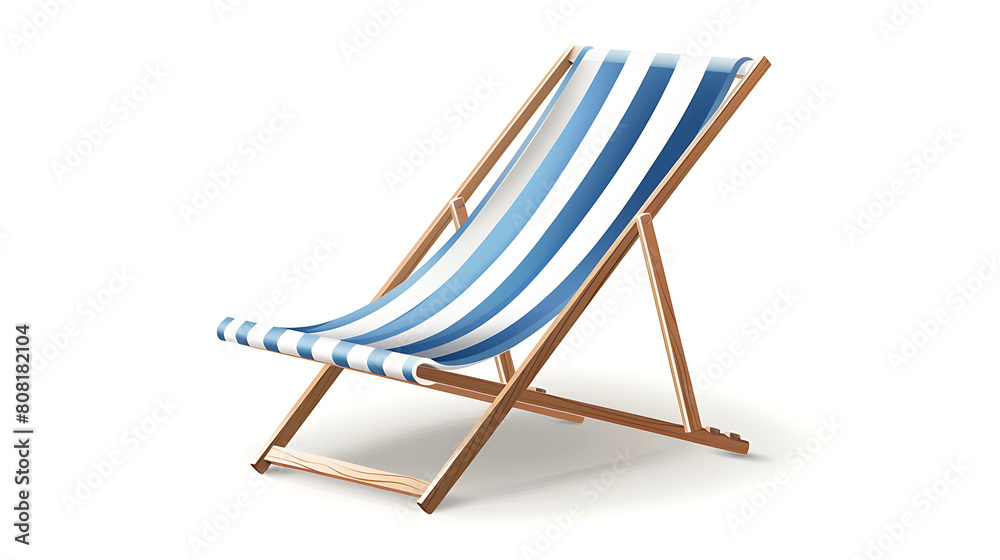 A beach chair with striped fabric isolated on a white background