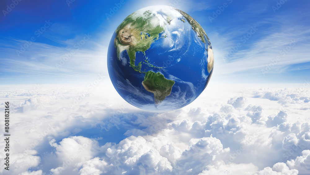 Planet Earth on the background of clouds. Concept for planet earth day or environment day. . Planet Earth on the background of clouds. Concept for planet earth day or environment day. .