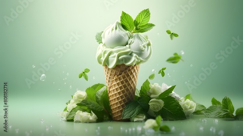 green ice cream in cone