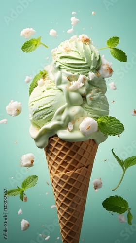 green ice cream in cone