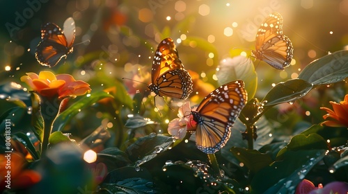 Vibrant Butterfly Garden with Colorful Flowers in Soft Focus